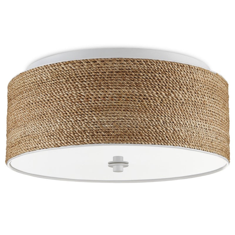 round ceiling mounted lighting fixture white finish natural abaca rope diffuser