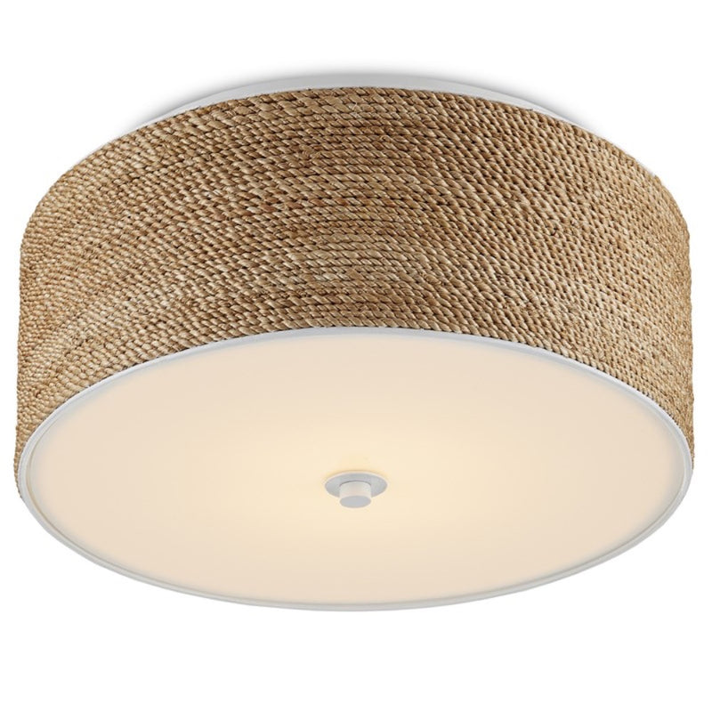 round ceiling mounted lighting fixture white finish natural abaca rope diffuser