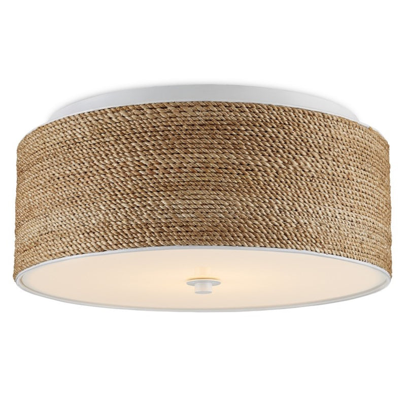 round ceiling mounted lighting fixture white finish natural abaca rope diffuser