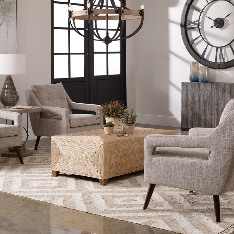 coffee table natural woven banana plant walnut stain feet 