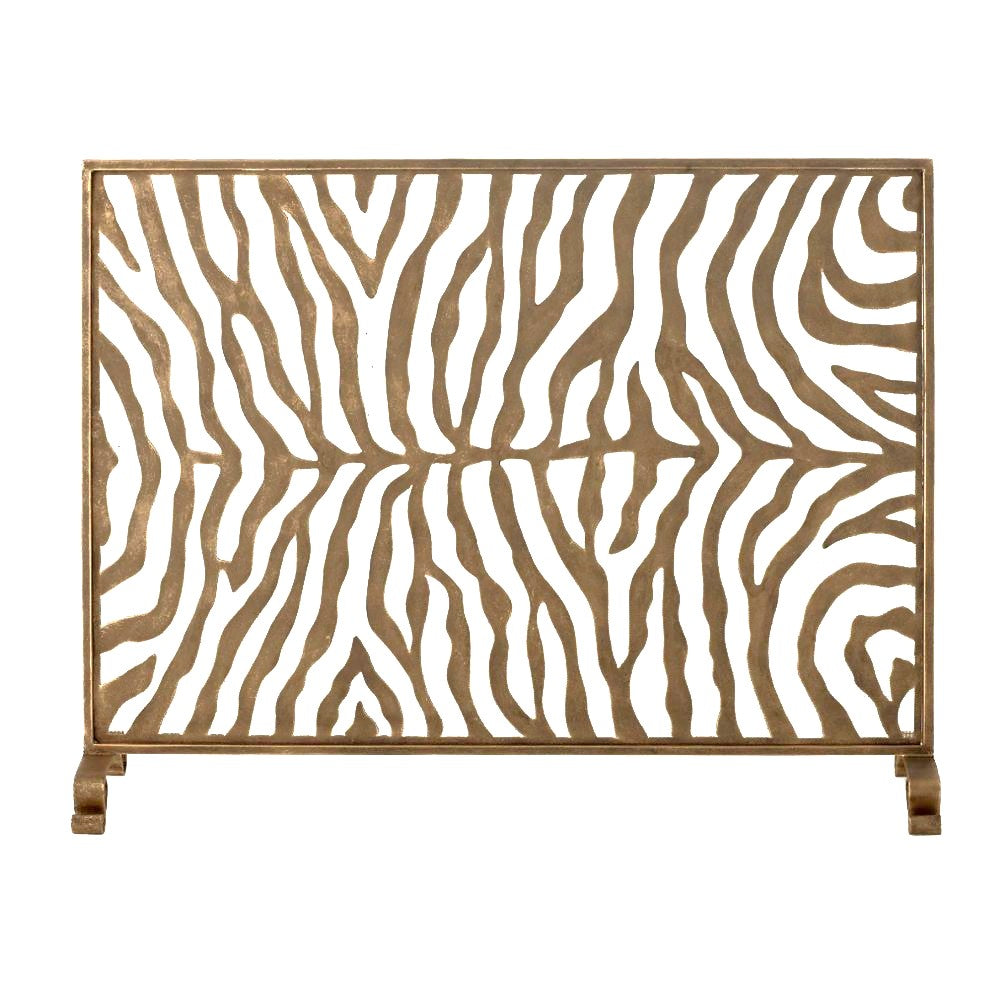 Decorative metal screen with zebra pattern on a white background