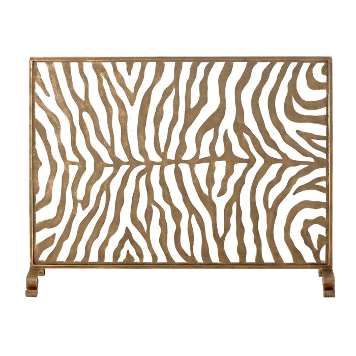 Decorative metal screen with zebra pattern on a white background