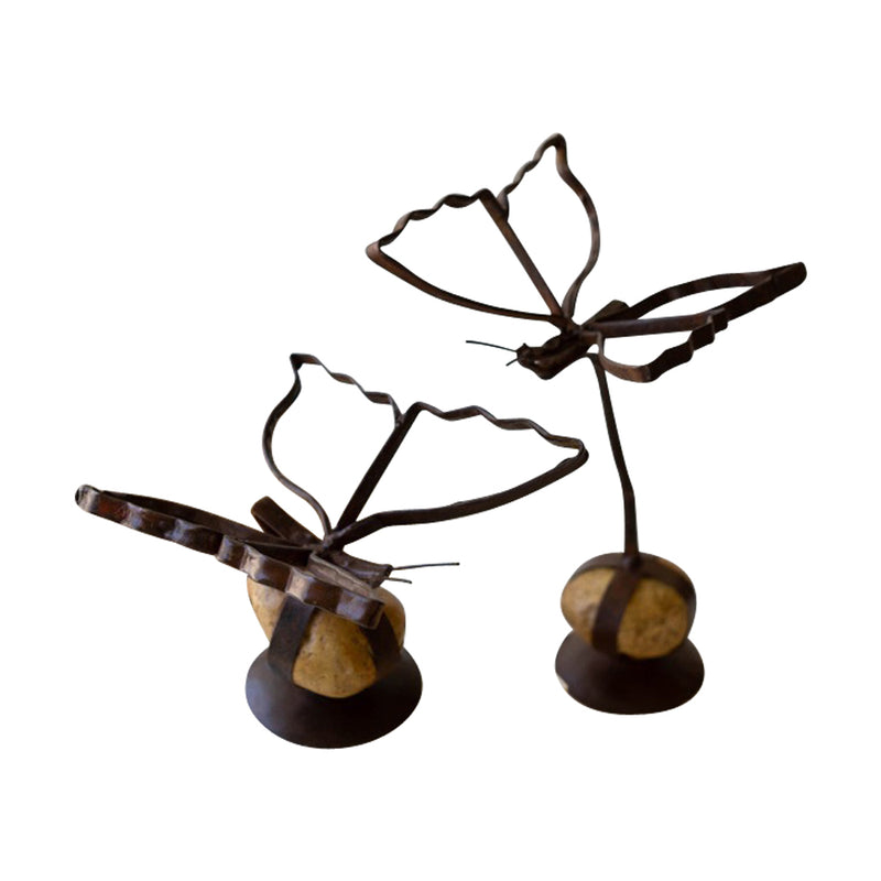 handmade butterfly sculptures set distressed metal rock