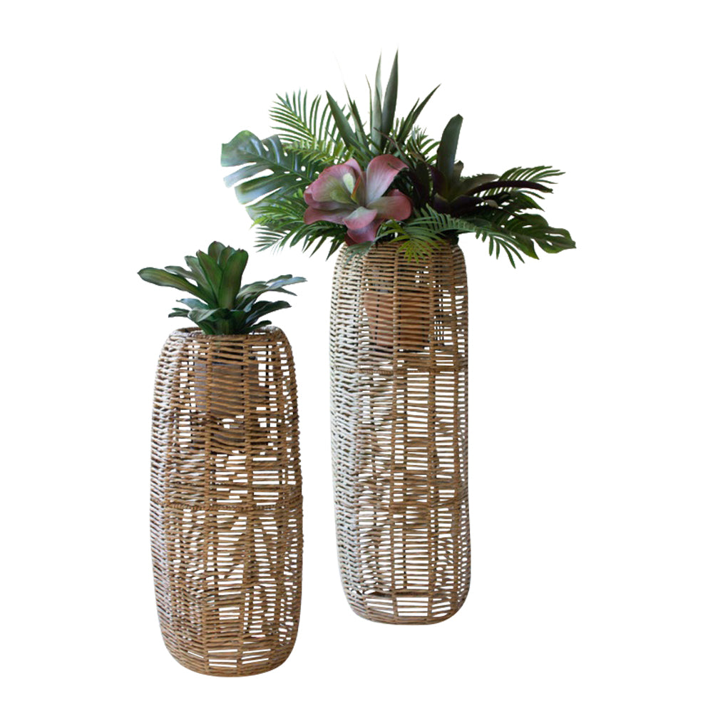 seagrass barrel planters set large small round organic
