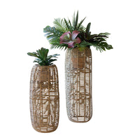 seagrass barrel planters set large small round organic