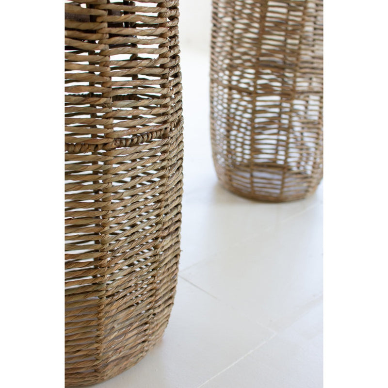 seagrass barrel planters set large small round organic