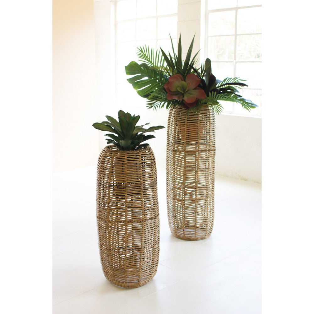 seagrass barrel planters set large small round organic