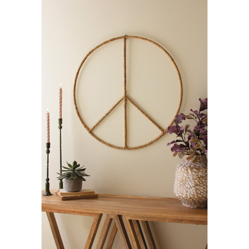 seagrass iron wall hanging peace sign organic large