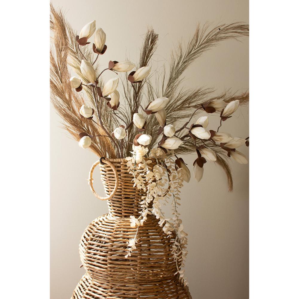 set of 3 woven seagrass and iron floor vases