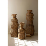 set of 3 woven seagrass and iron floor vases