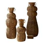 set of 3 woven seagrass and iron floor vases