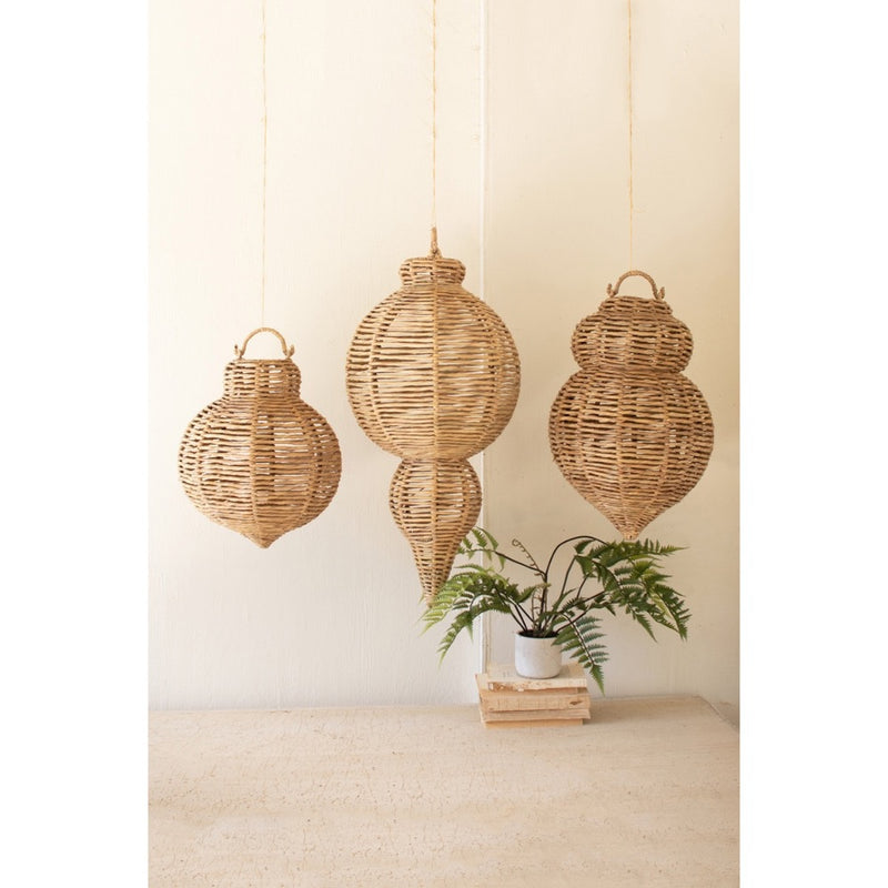seagrass woven oversized ornaments set of 3 natural