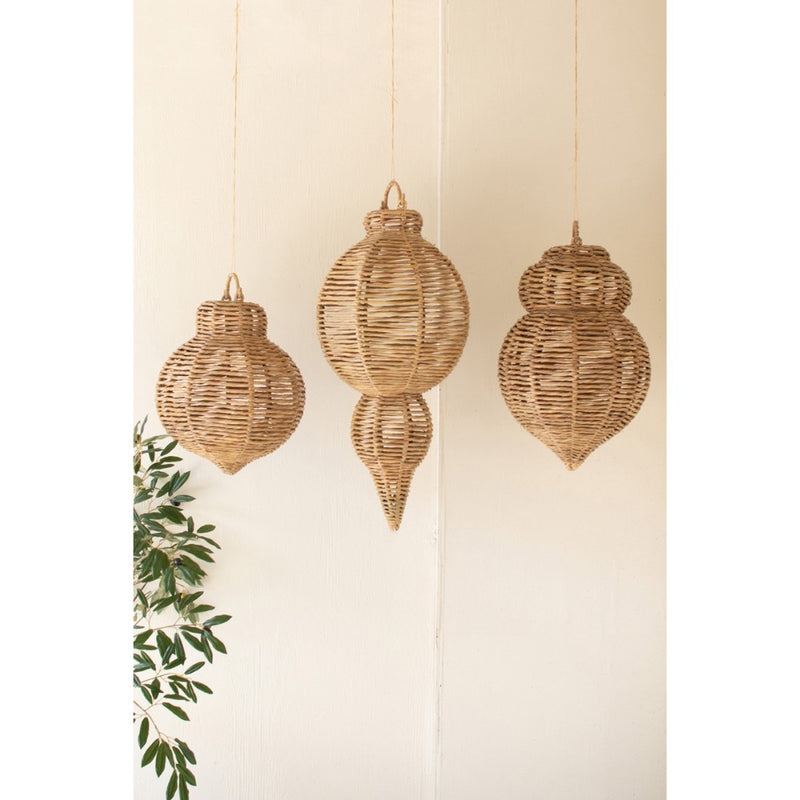 seagrass woven oversized ornaments set of 3 natural