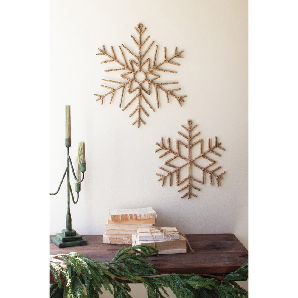 woven natural oversized snowflakes set of 2 natural