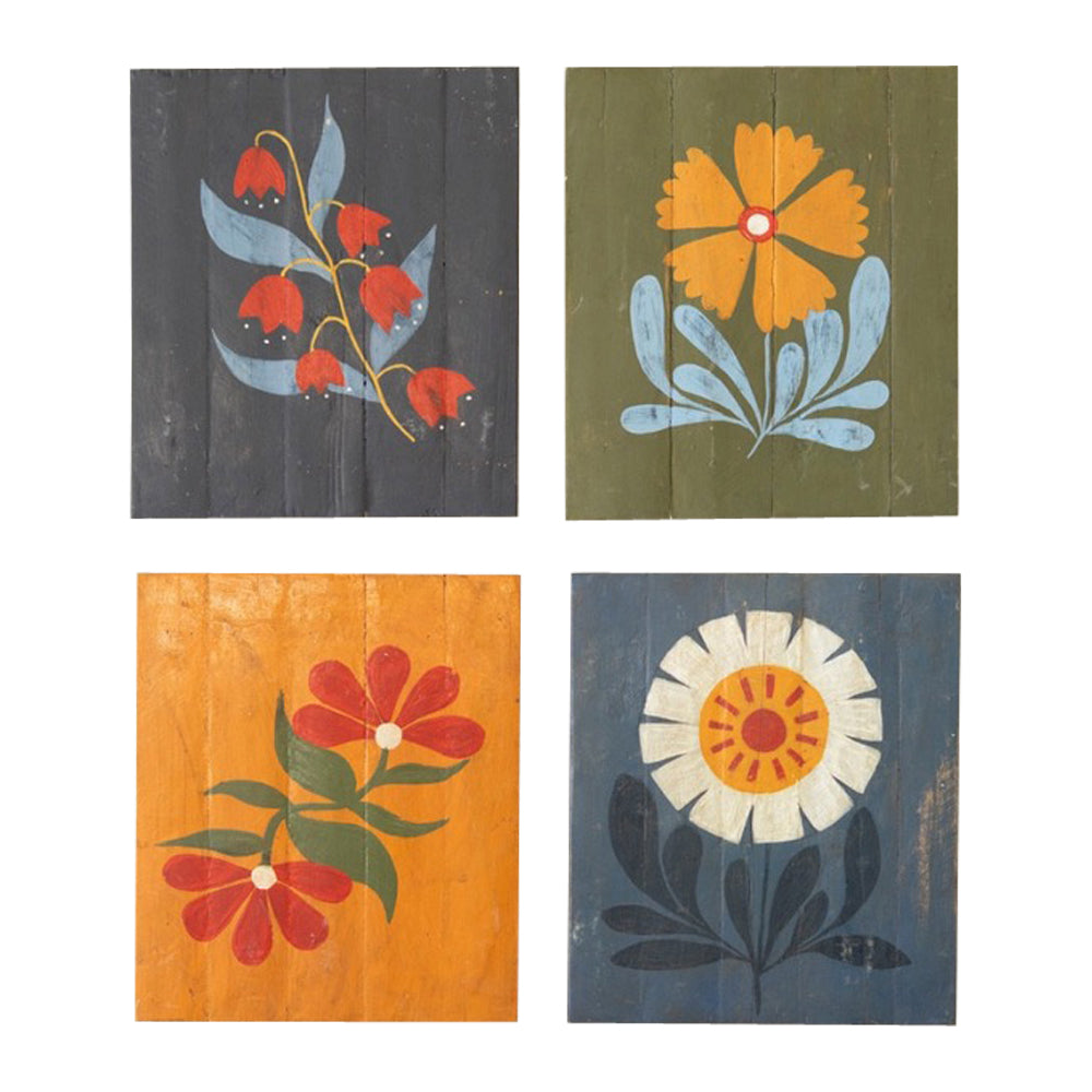 Hand Painted Recycled Wood Floral Wall Art 