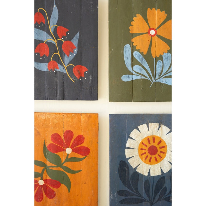 Hand Painted Recycled Wood Floral Wall Art 