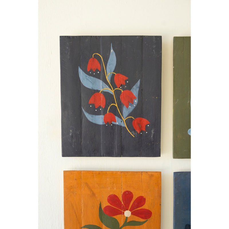 Hand Painted Recycled Wood Floral Wall Art 