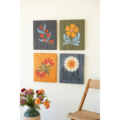 Hand Painted Recycled Wood Floral Wall Art 