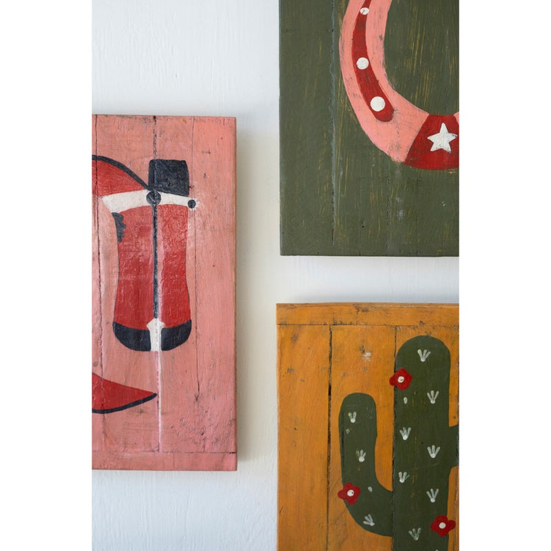 Hand Painted Recycled Wood Western Wall Art