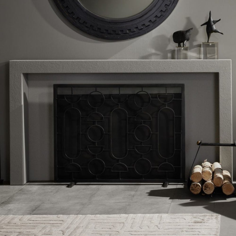fireplace screen natural iron geometric gray finish 