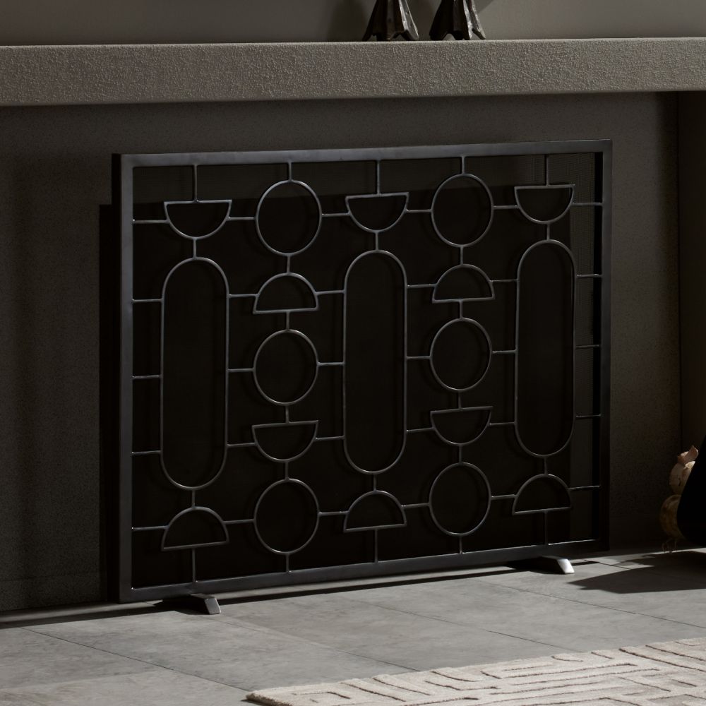 fireplace screen natural iron geometric gray finish 