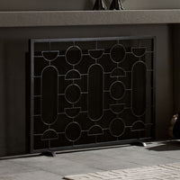 fireplace screen natural iron geometric gray finish 