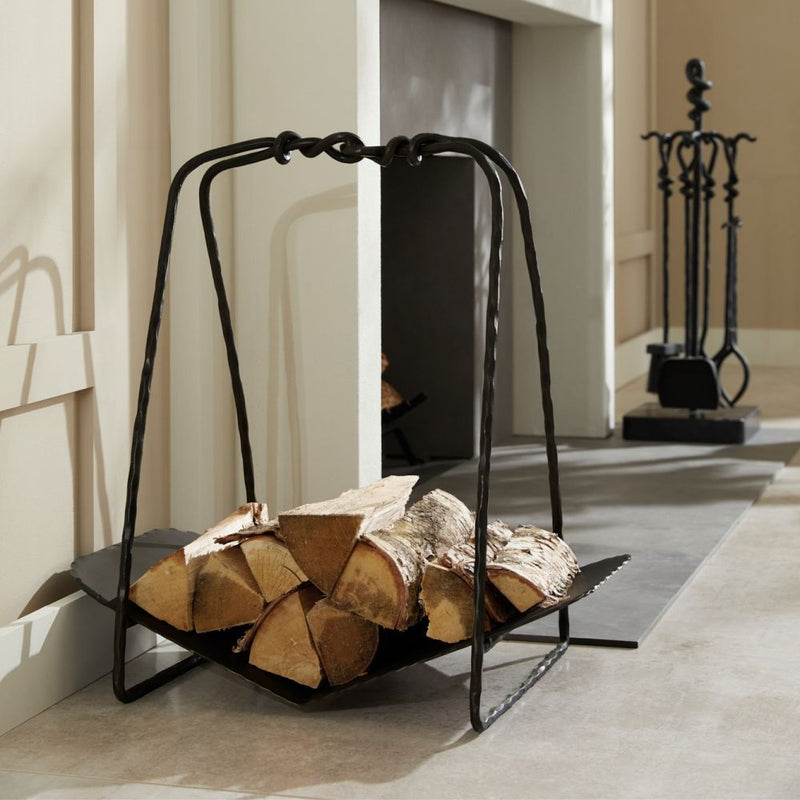 black finish hammered iron log holder 