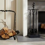 blackened iron fireplace tool set shovel tongs poker