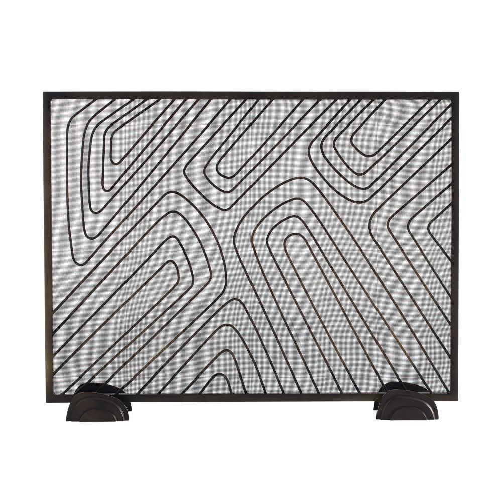 black iron mesh firescreen radial feet unique swirl detail