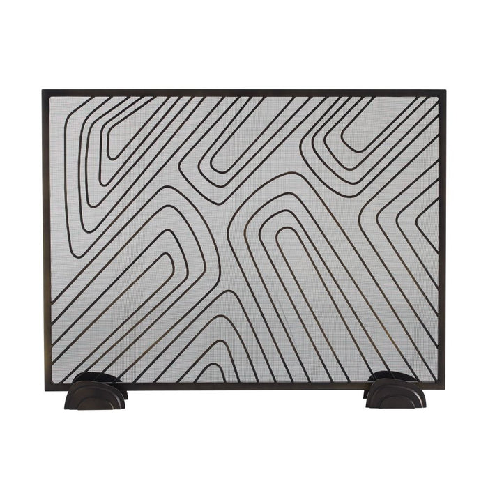 black iron mesh firescreen radial feet unique swirl detail