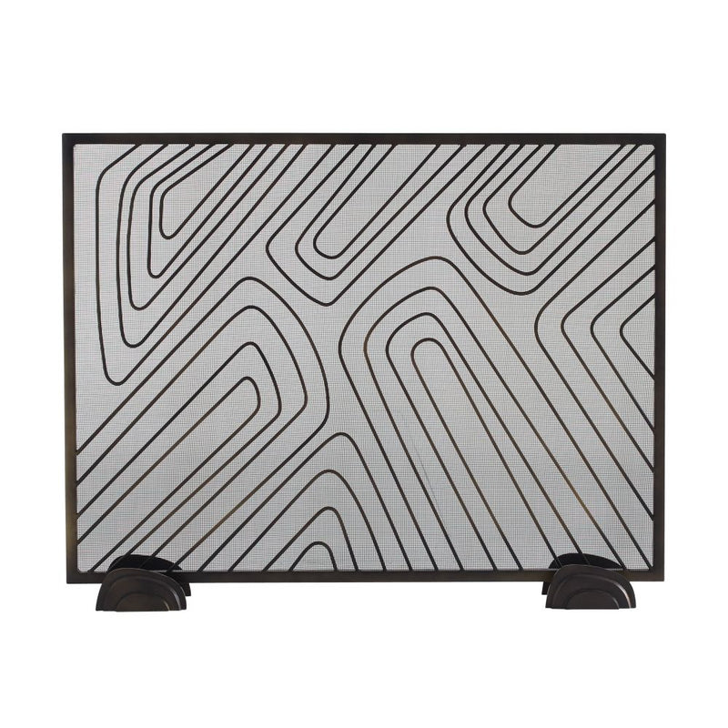 black iron mesh firescreen radial feet unique swirl detail