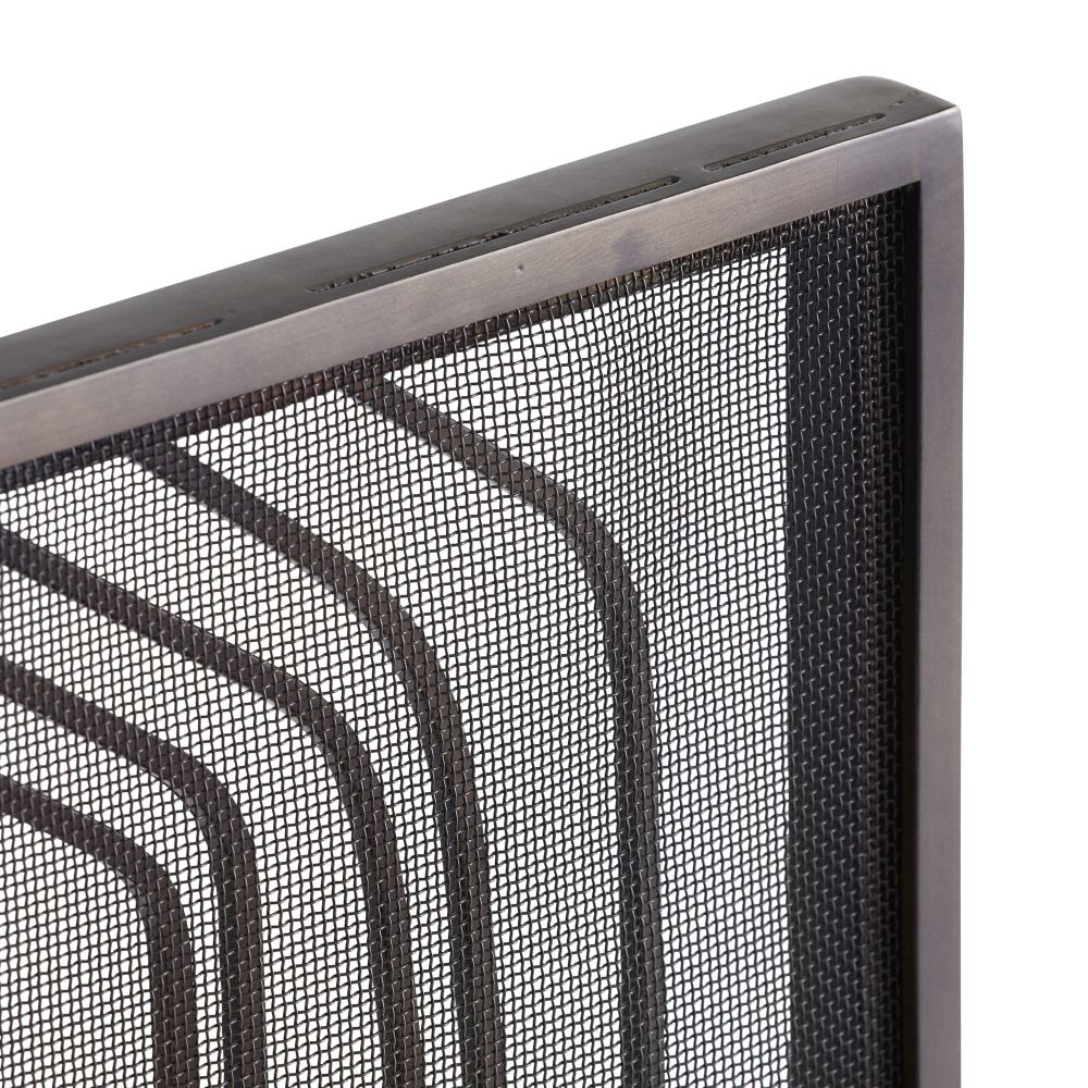 black iron mesh firescreen radial feet unique swirl detail