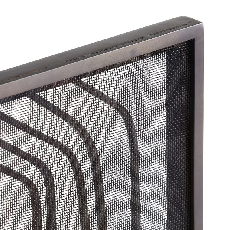 black iron mesh firescreen radial feet unique swirl detail
