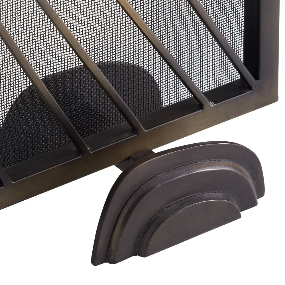 black iron mesh firescreen radial feet unique swirl detail