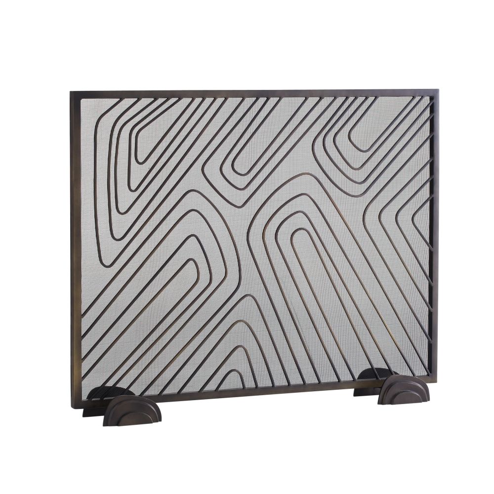 black iron mesh firescreen radial feet unique swirl detail
