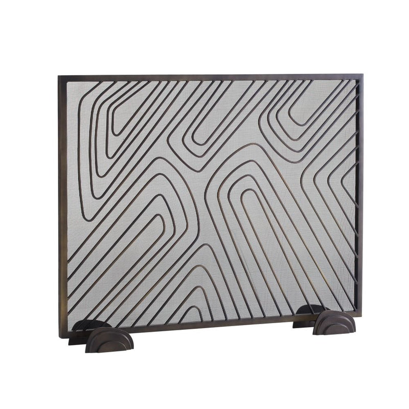 black iron mesh firescreen radial feet unique swirl detail