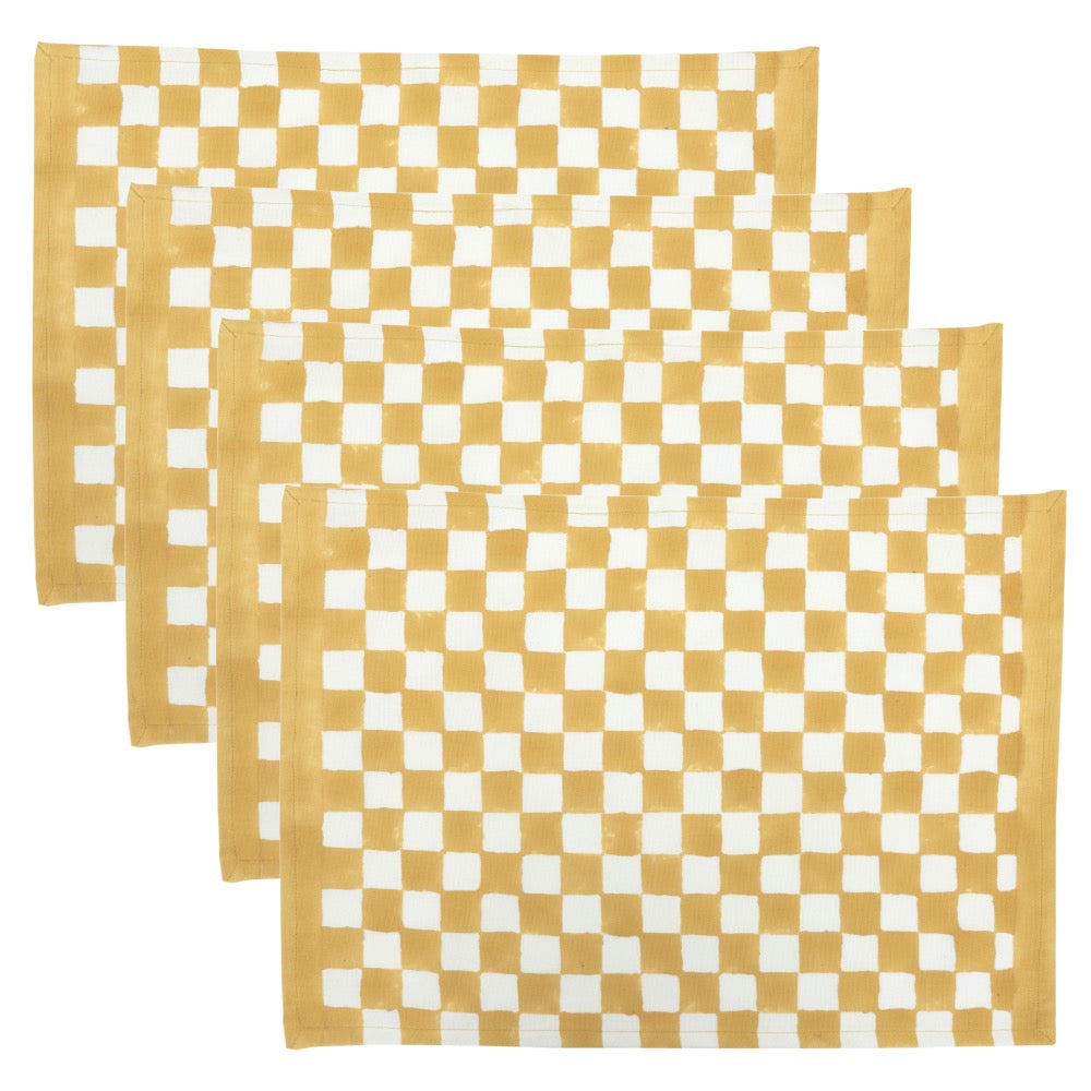 aiden yellow dijon placemat checkerboard pattern