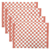 block printed placemat set brick red white checkered cotton