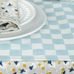block printed placemat checkered blue white 