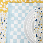 block printed placemat checkered blue white 