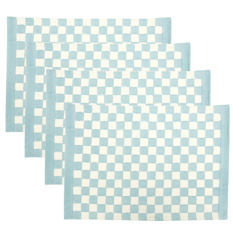 block printed placemat checkered blue white 