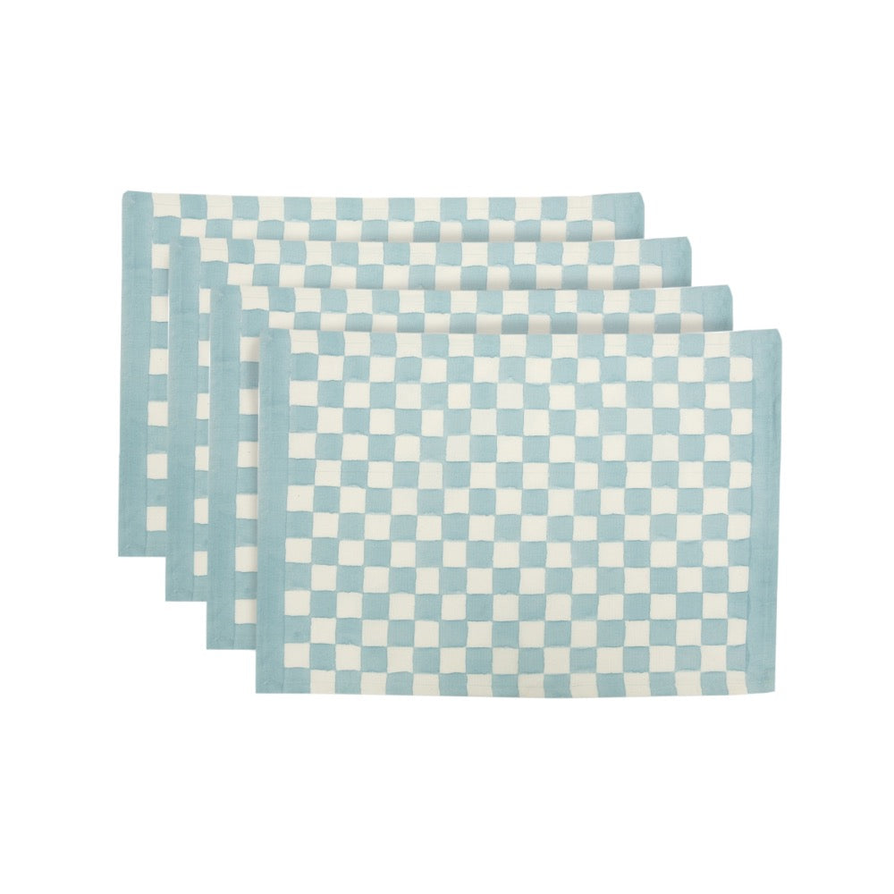 block printed placemat checkered blue white 
