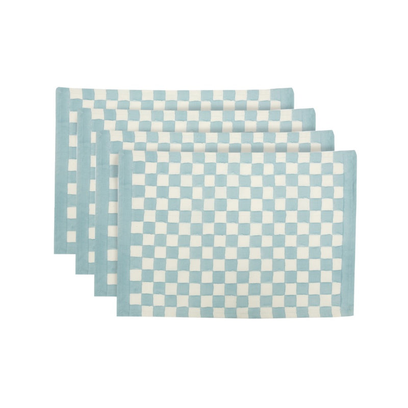 block printed placemat checkered blue white 