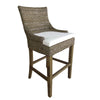 barstool natural rattan woven curved back white seat cushion wood legs Padma's Plantation