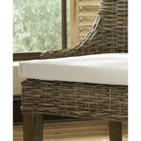 barstool natural rattan woven curved back white seat cushion wood legs Padma's Plantation