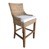barstool natural rattan woven curved back white seat cushion wood legs Padma's Plantation