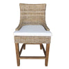natural grey Kubu woven wicker counter stool  curved back white seat cushion wood legs Padma's Plantation