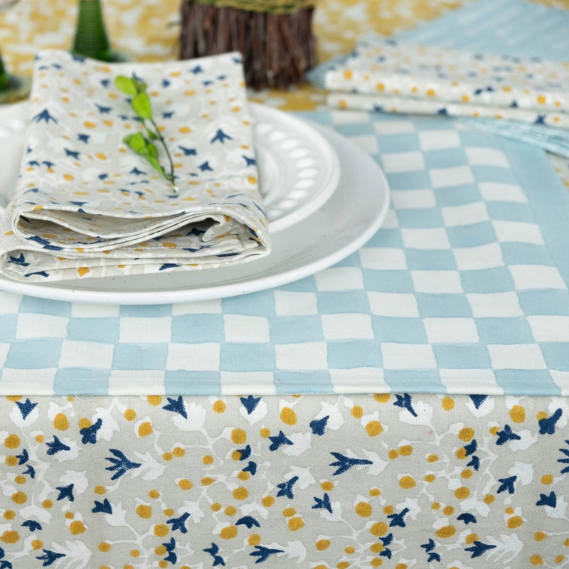 block printed napkins navy yellow floral