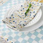 block printed napkins navy yellow floral