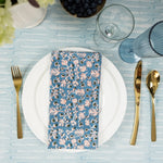 block printed napkin set white blue floral patterned